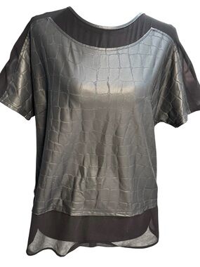 Guess Los Angeles Faux Leather Croc Embossed Mesh Top Black W53H85W6UZ0 Medium